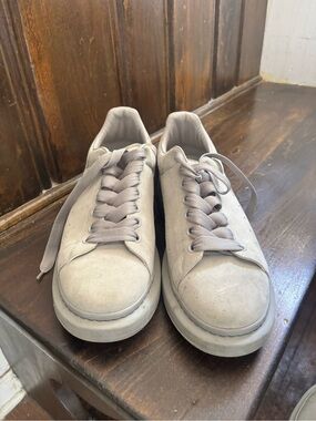 Alexander McQueen Men's Suede Sneakers in Light Gray